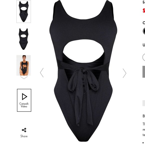 Black Crinkle Cut Out Belted Swimsuit - NWT - Picture 5 of 12